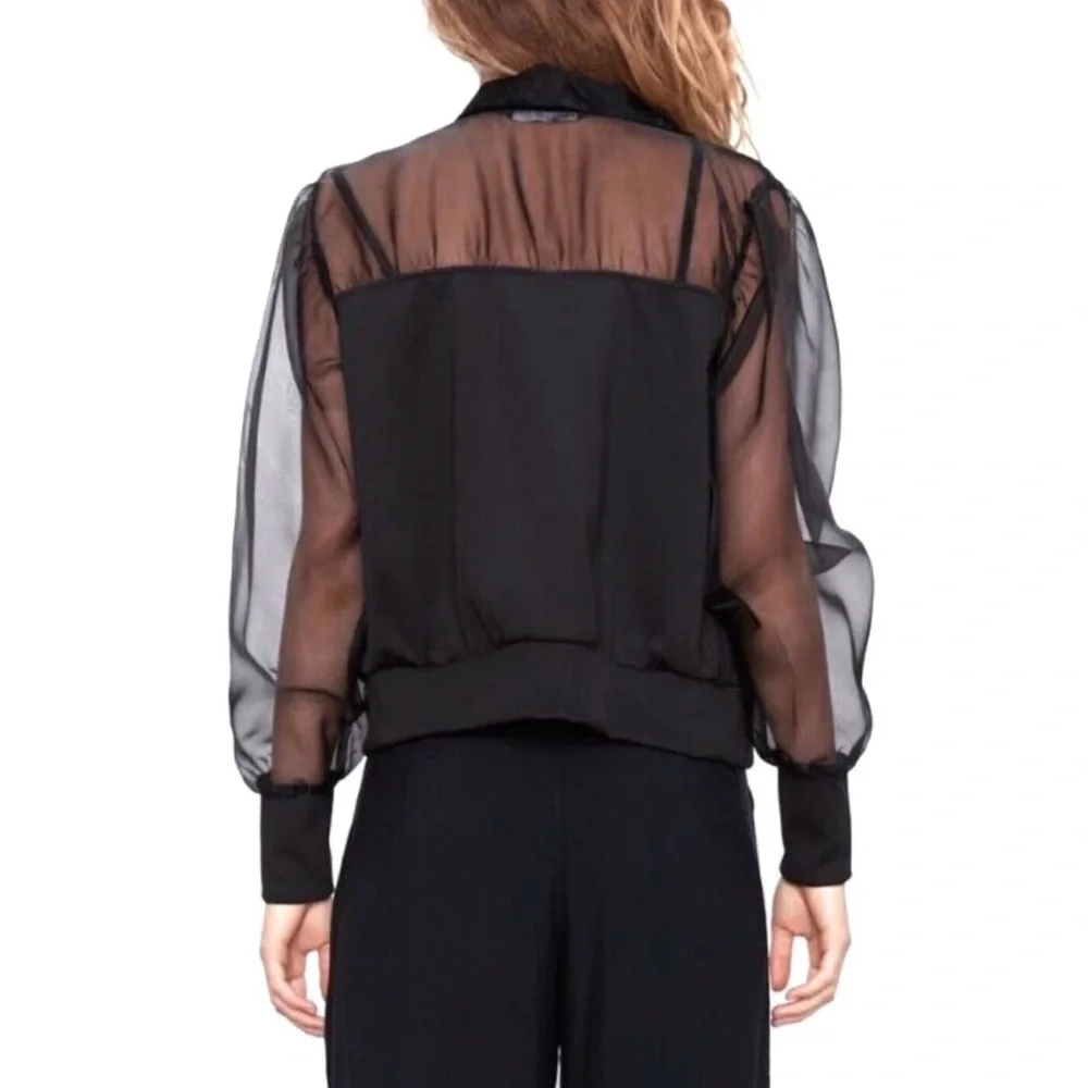 Zara Sheer Sleeve Tulle & Neoprene Bomber Jacket Black Rare Lightweight Sz S - Picture 5 of 10